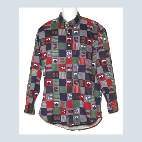 VTG 1996 Chaps Ralph Lauren Shirt Monogram Shield Check  Men's Oversized Medium - Picture 1 of 2